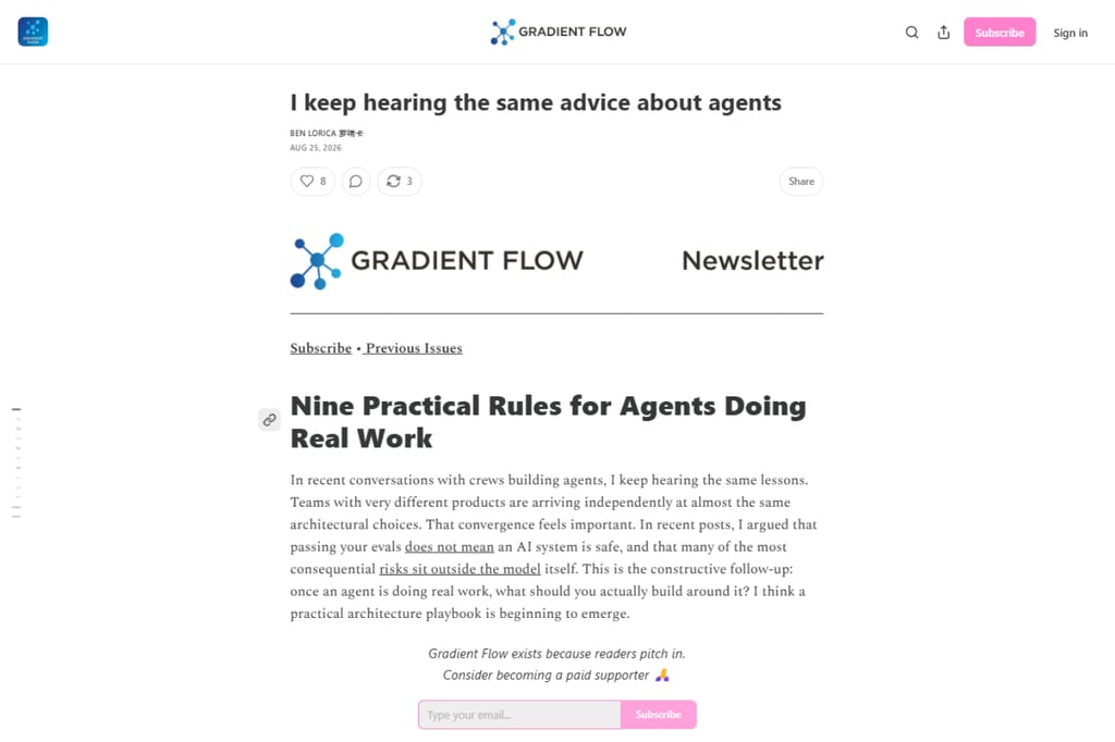 Gradient Flow article outlining nine practical rules for AI agents at work