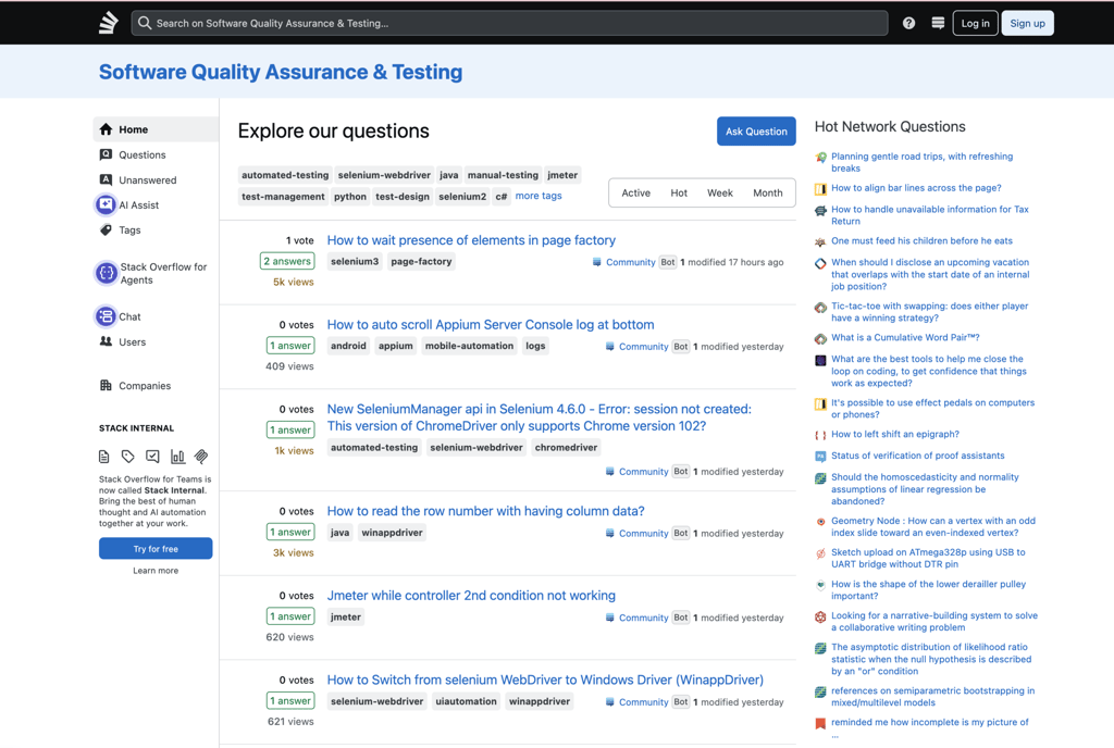 Communauté Stack Exchange consacrée à l’assurance qualité et aux tests logiciels