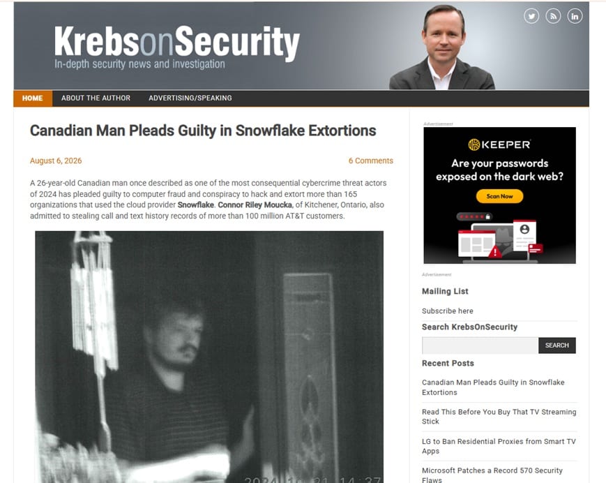 Screenshot of sample Krebs on Security newsletter