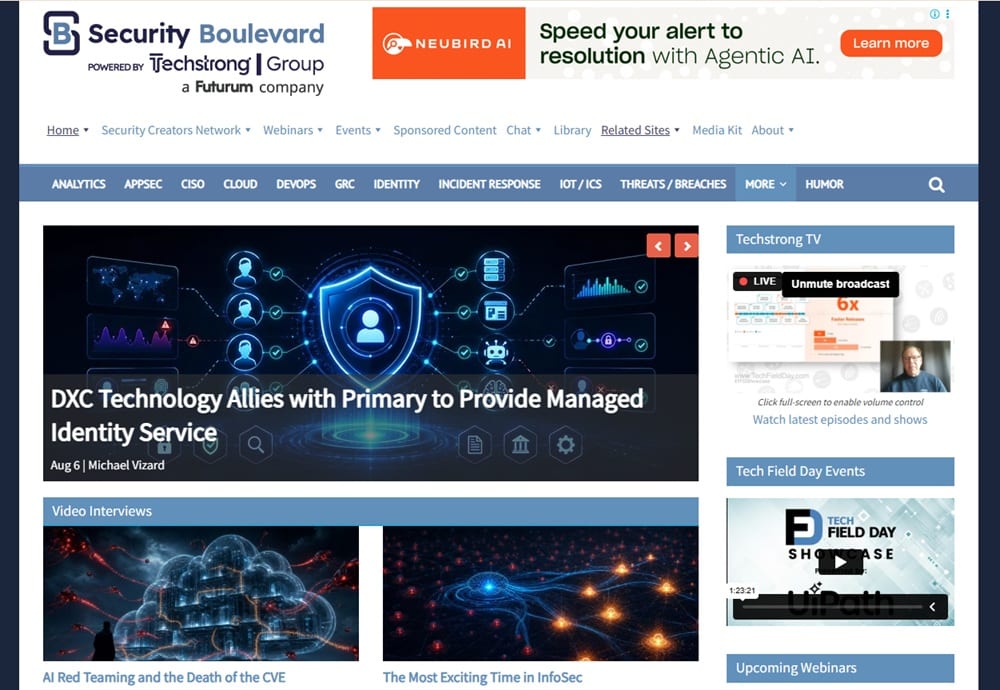 Screenshot of the Security Boulevard webpage