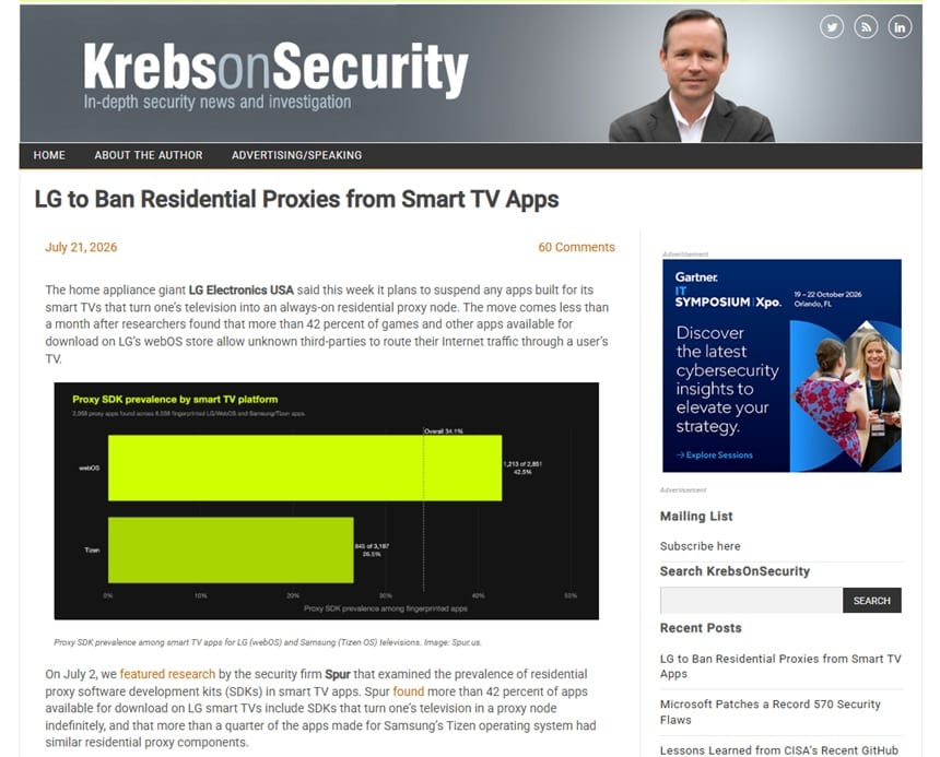 Sample of the Krebs on Security newsletter