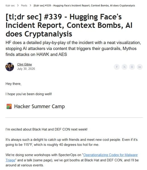 Screenshot of the tl;dr sec sample newsletter