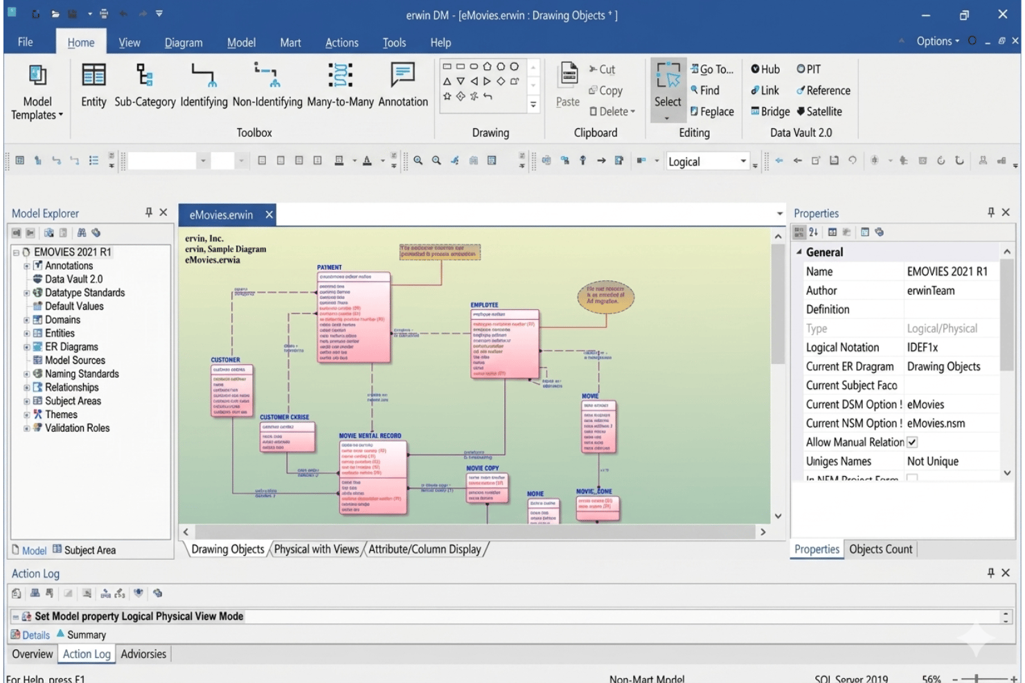 erwin Data Modeler designs, visualizes, and manages data models.