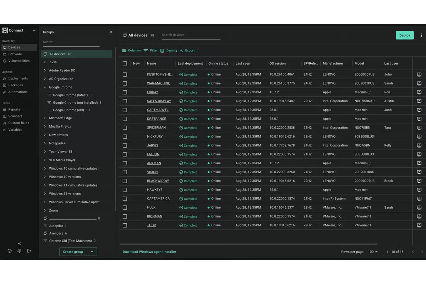 PDQ Connect's device dashboard.