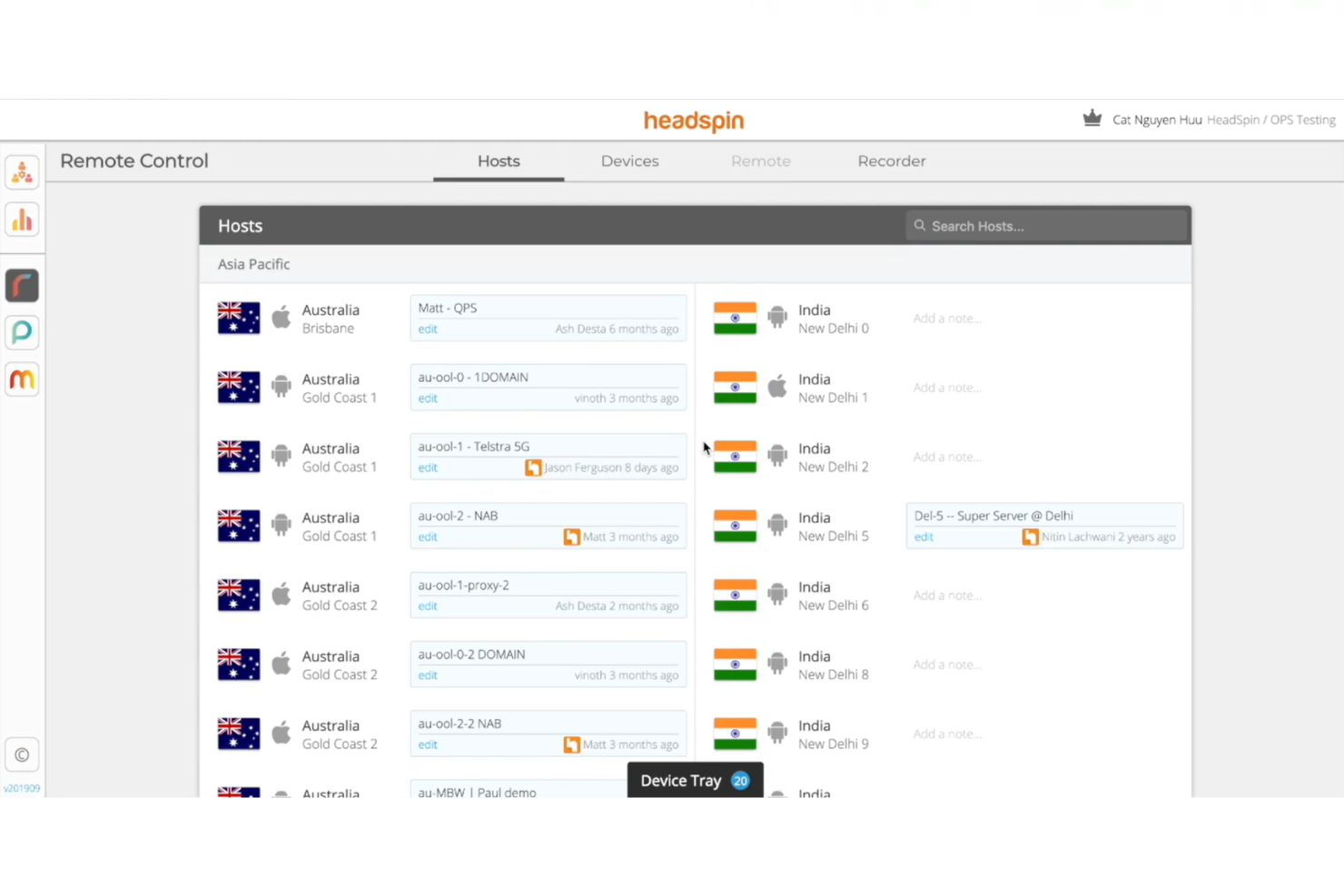 HeadSpin centralizes device tests, tracking results across global hosts.