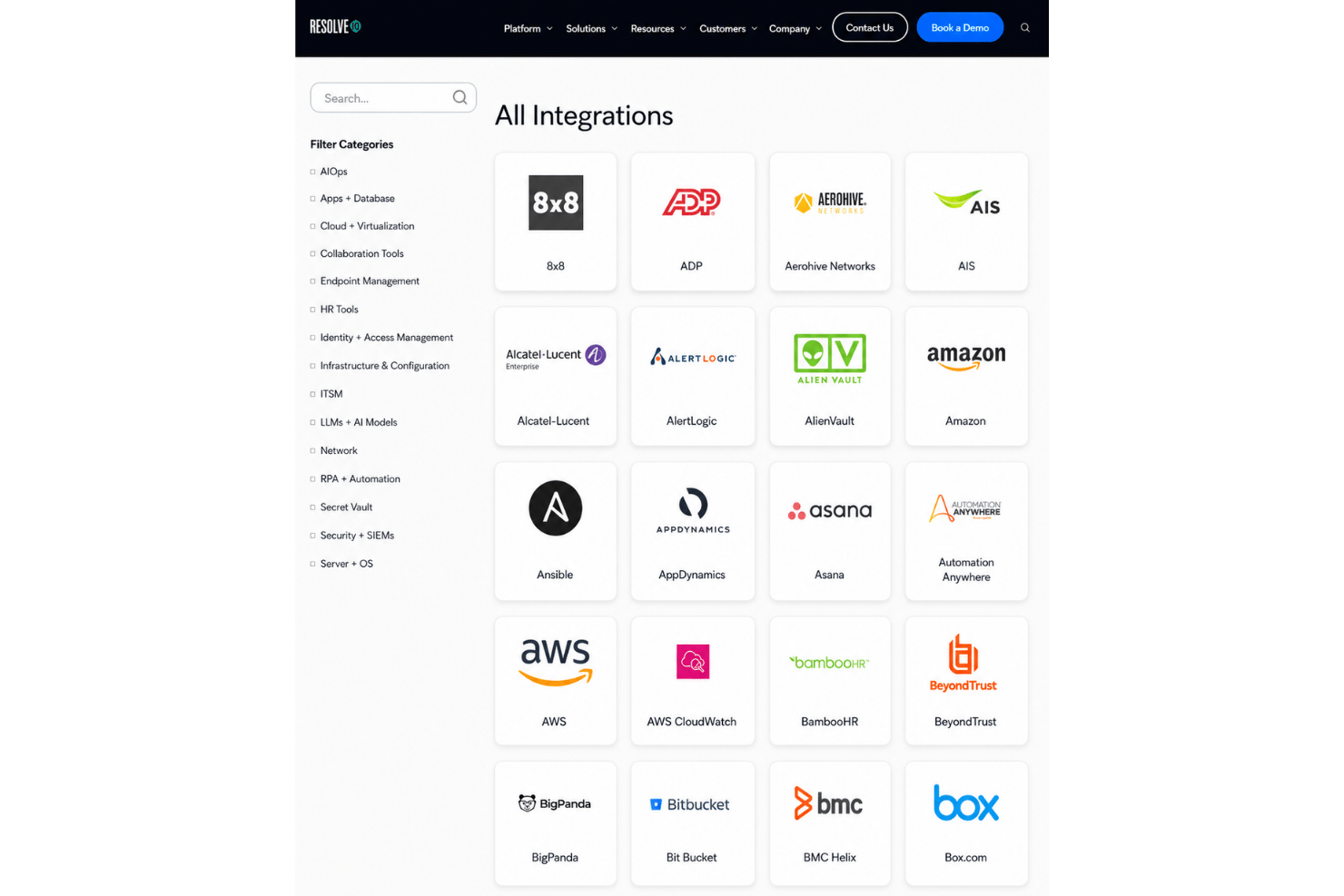 Resolve integrations page