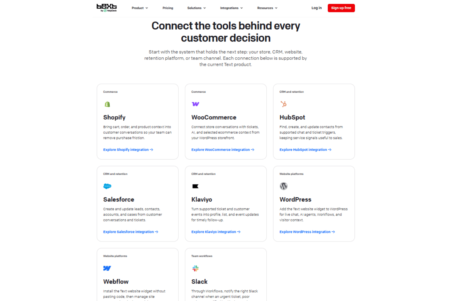 HelpDesk integrations with Shopify, HubSpot, Salesforce, Slack, and Zapier.