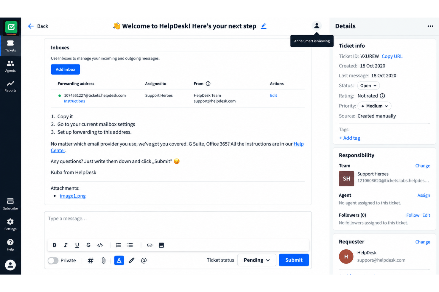 HelpDesk team collaboration with shared tickets and agent visibility.