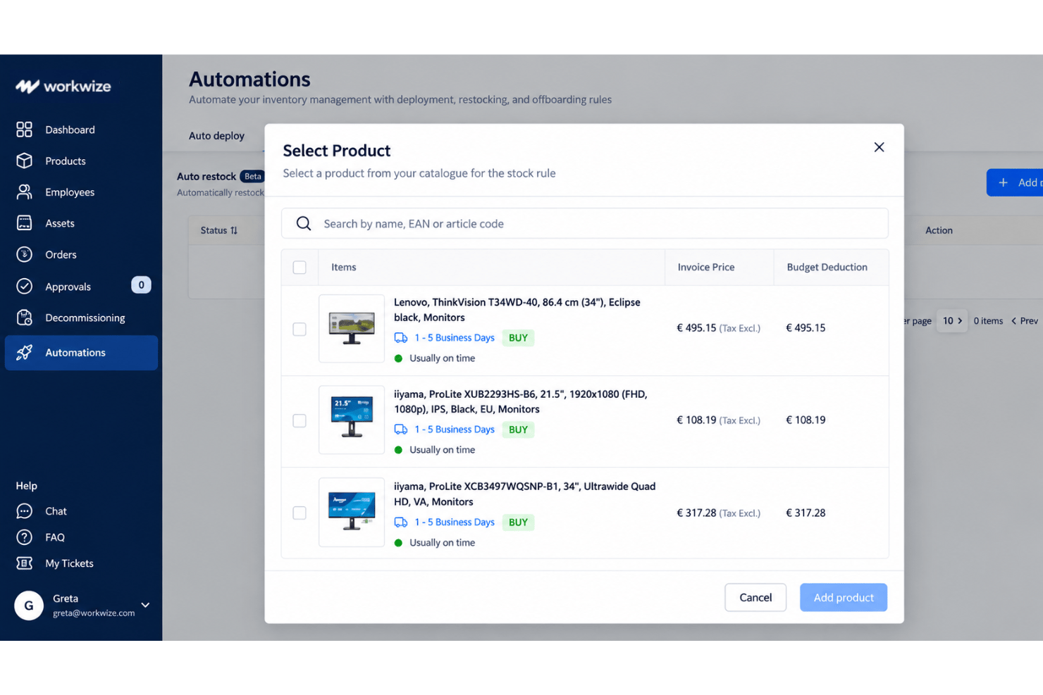 Workwize hardware procurement with catalogs, approvals, and warehouses.