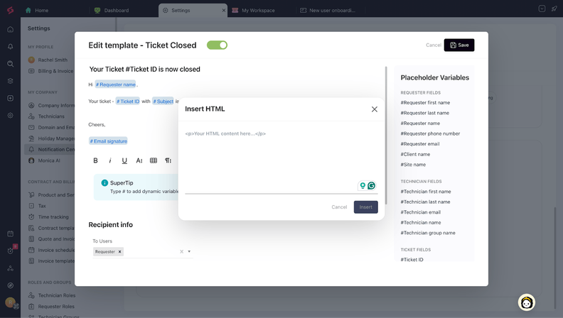 SuperOps Adds HTML Support for Ticket Closure Emails