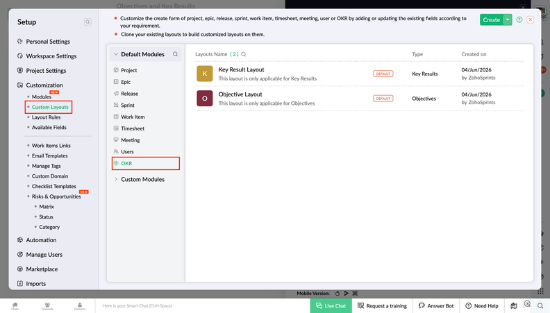 Zoho Sprints Adds Custom Layouts for OKRs