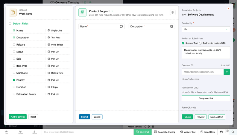 Zoho Sprints Adds Shareable Forms for Work Item Collection