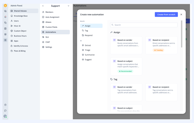 Hiver Automations Center Adds AI Actions and Email Routing