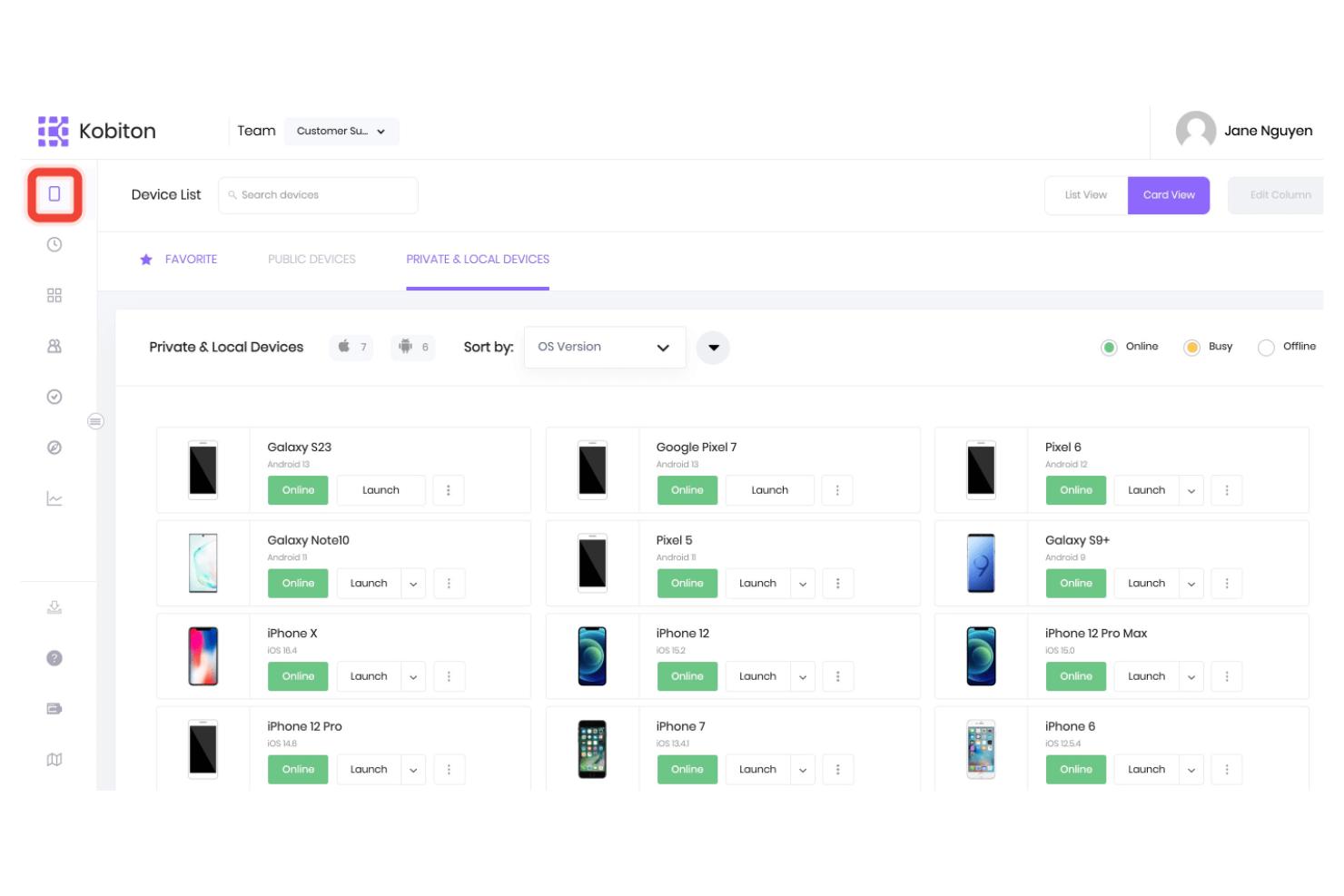 Kobiton screenshot - 12 meilleures alternatives à BrowserStack pour 2026