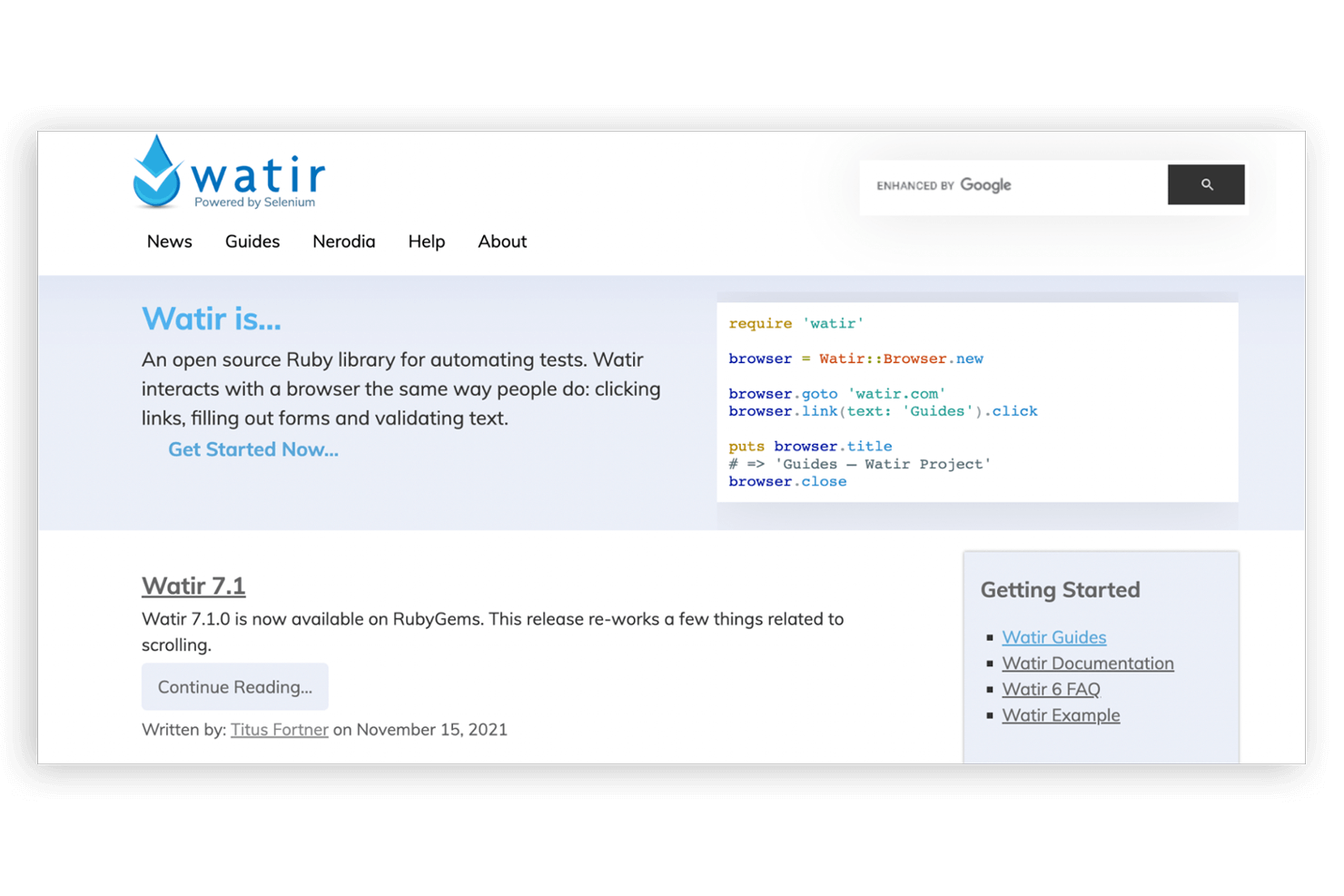 Watir screenshot - 22 meilleurs outils d’automatisation QA pour les tests logiciels en 2026