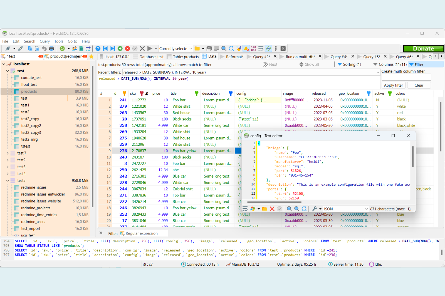 HeidiSQL screenshot - 10 alternatives à MySQL Workbench pour la modélisation des données en 2026