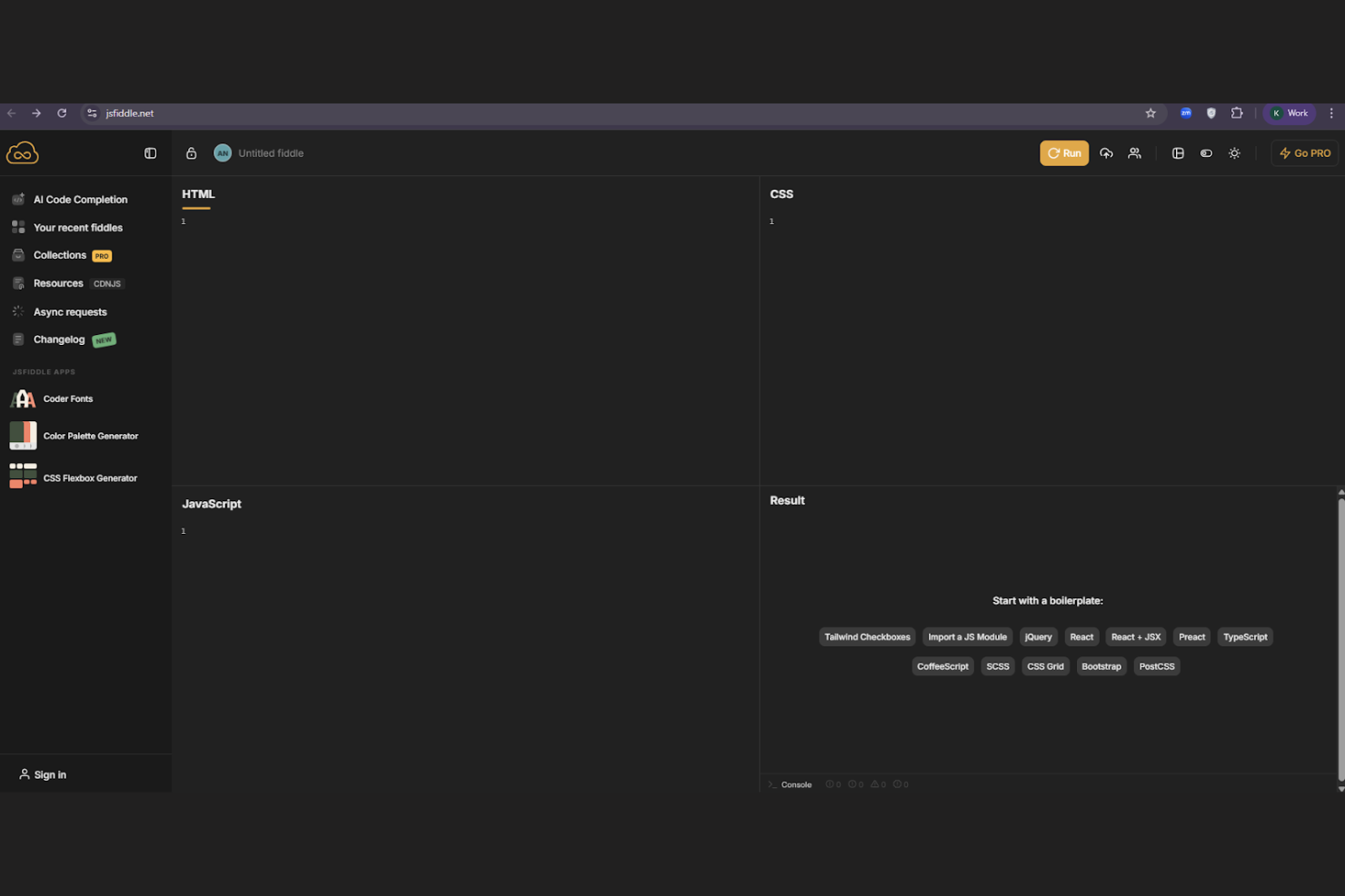 jsFiddle screenshot - 19 CodePen-Alternativen für 2026