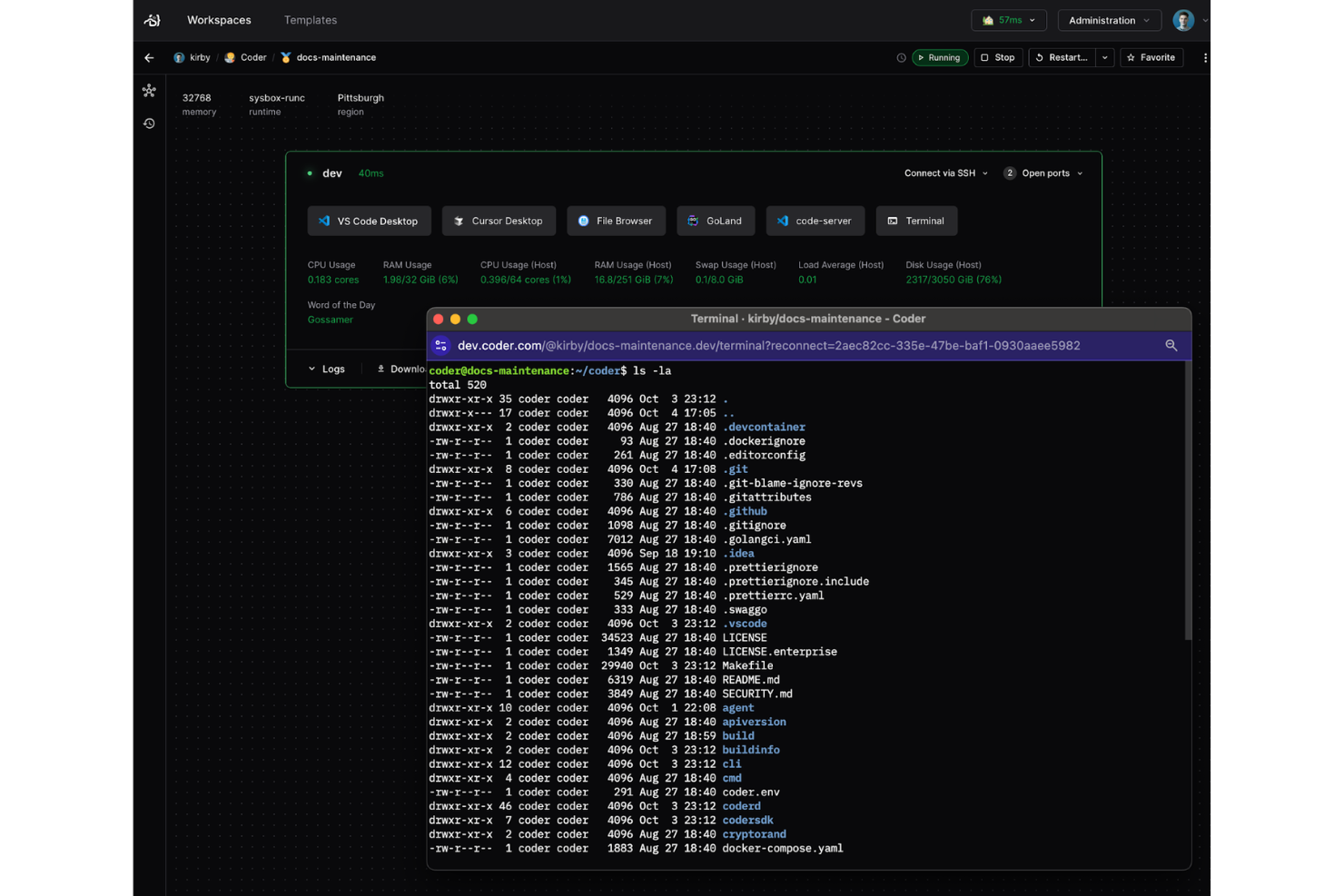 Coder screenshot - Die 10 besten Cloud-IDEs im Test 2026