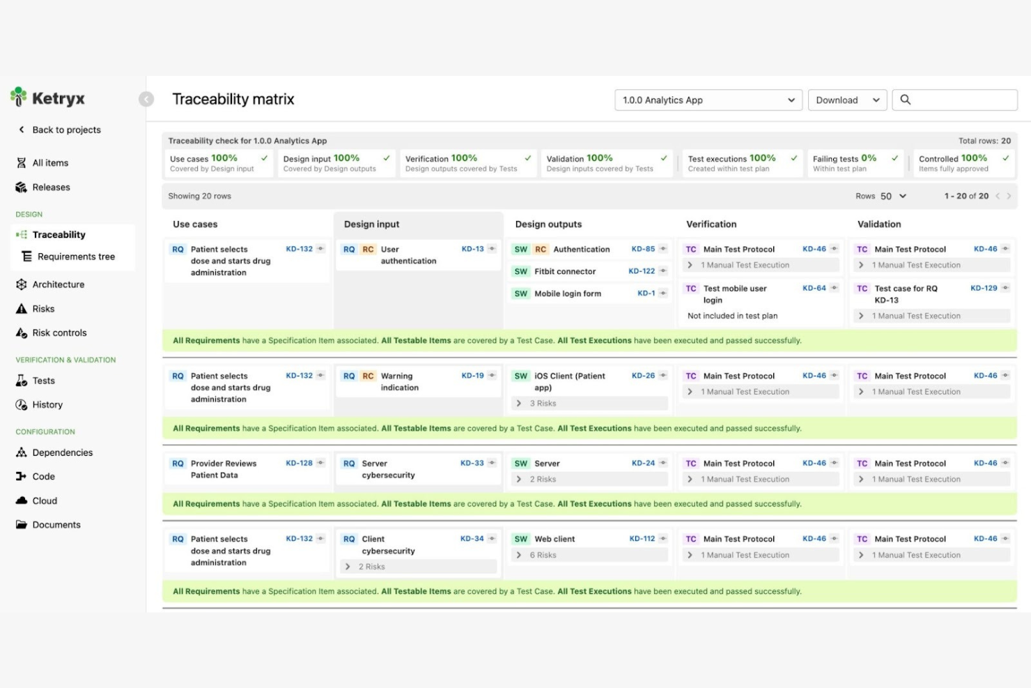 Ketryx screenshot - 16 meilleurs outils de matrice de traçabilité des exigences évalués en 2026
