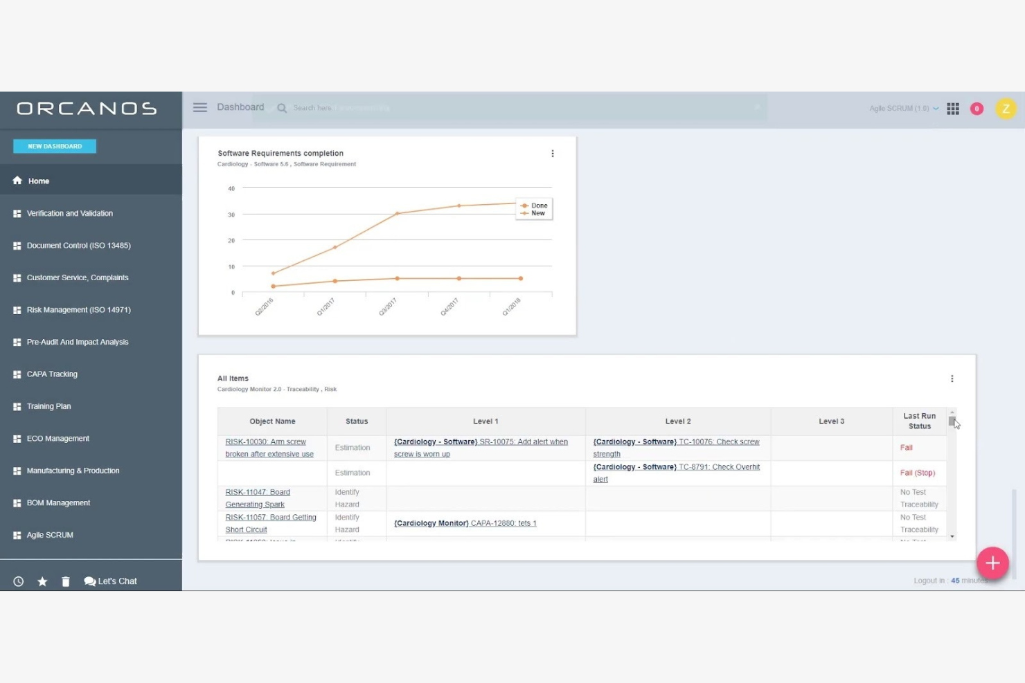 Orcanos screenshot - 16 meilleurs outils de matrice de traçabilité des exigences évalués en 2026