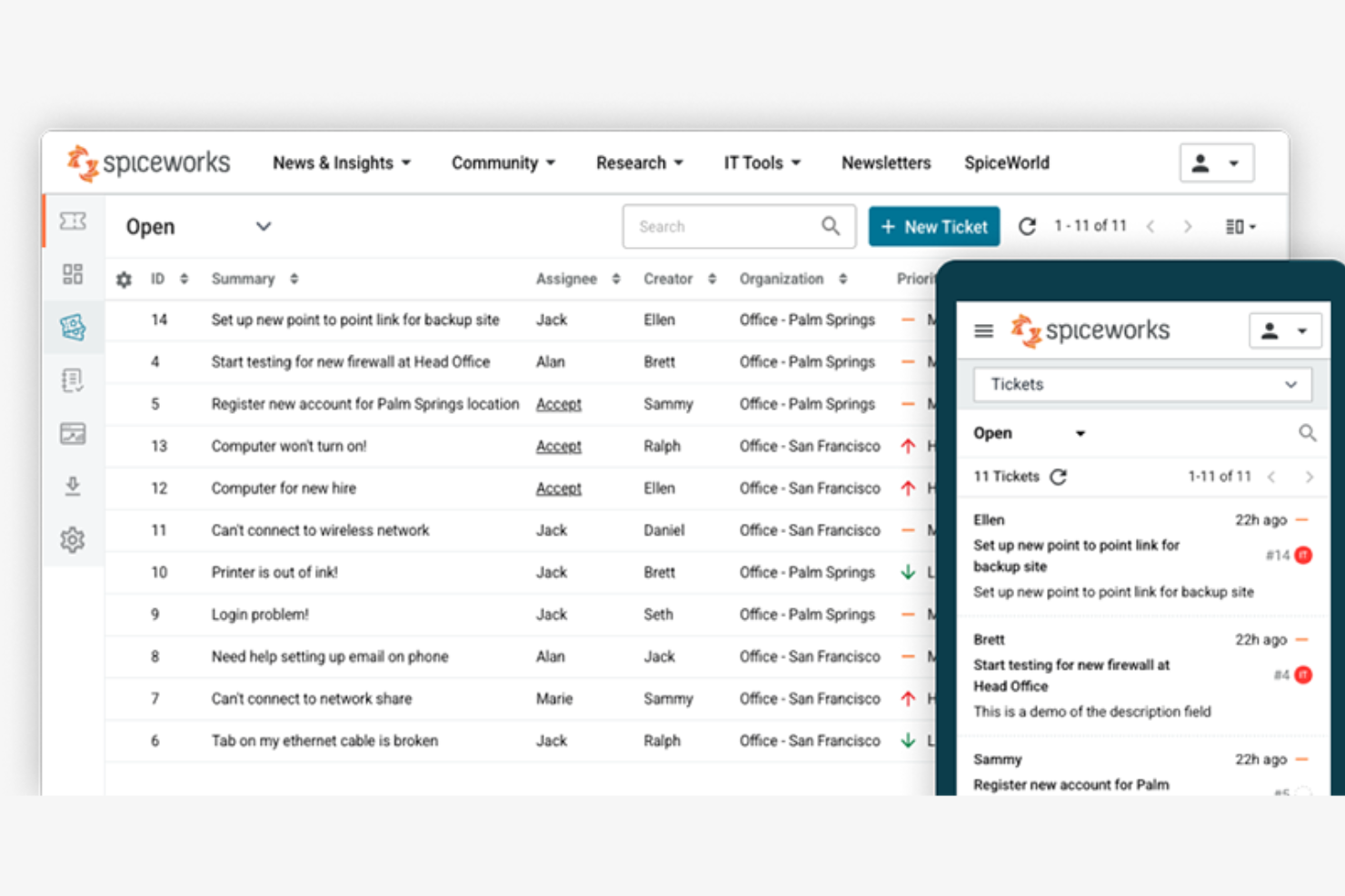 Spiceworks screenshot - 10 Meilleurs Logiciels de Helpdesk Gratuits Passés en Revue en 2026