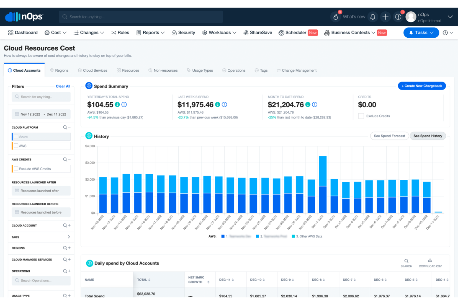 nOps screenshot - 10 Meilleurs Outils de Gestion des Coûts du Cloud Passés en Revue en 2026