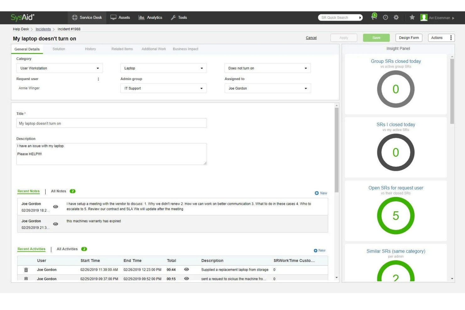 SysAid screenshot - 10 meilleures alternatives à xMatters analysées en 2026