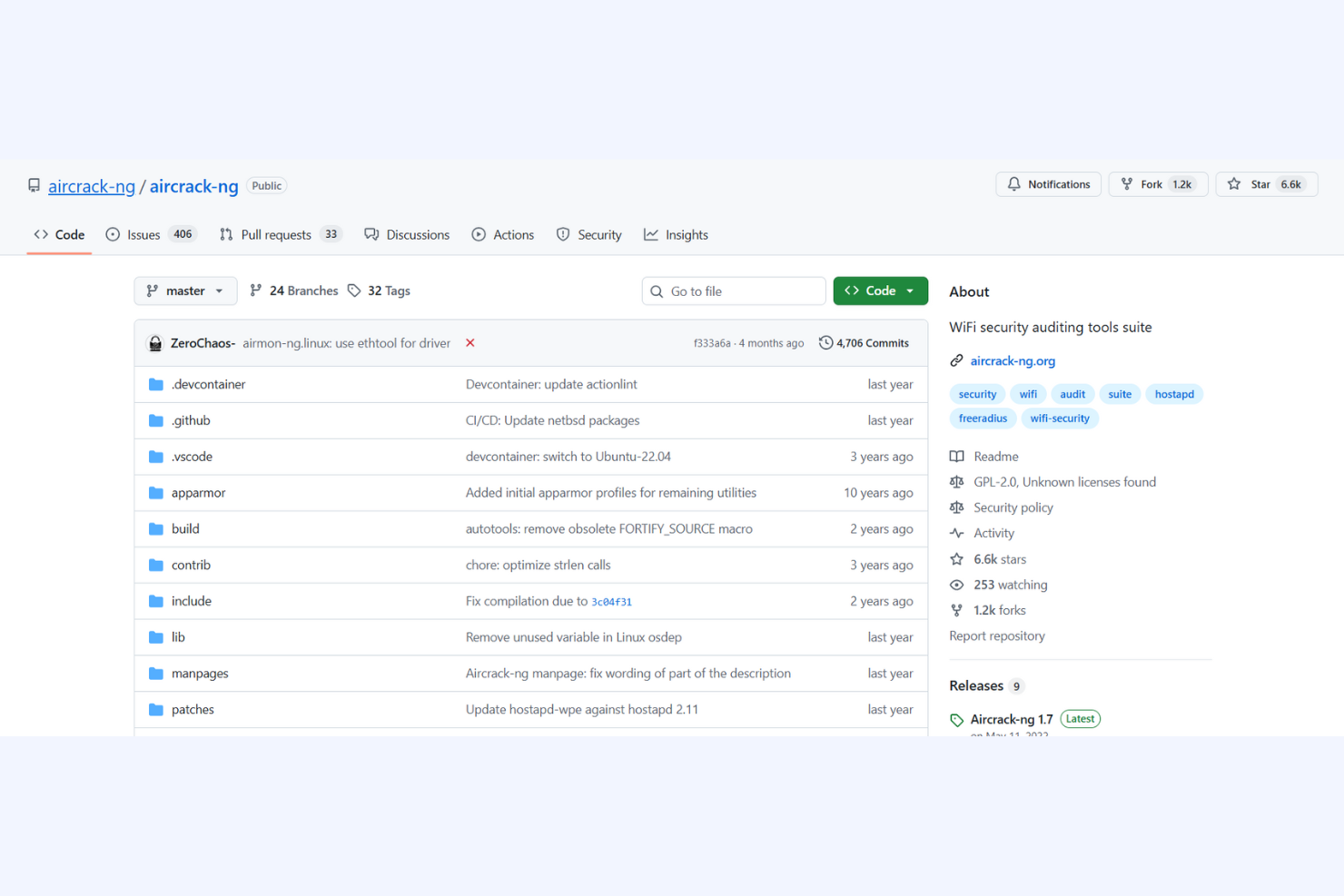Aircrack-ng screenshot - 10 meilleurs outils de cybersécurité gratuits évalués en 2026