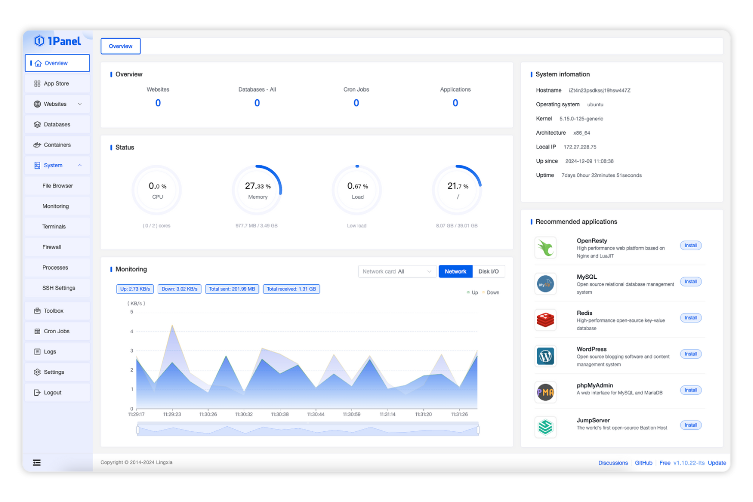 1Panel screenshot - 19 Portainer-Alternativen für 2026