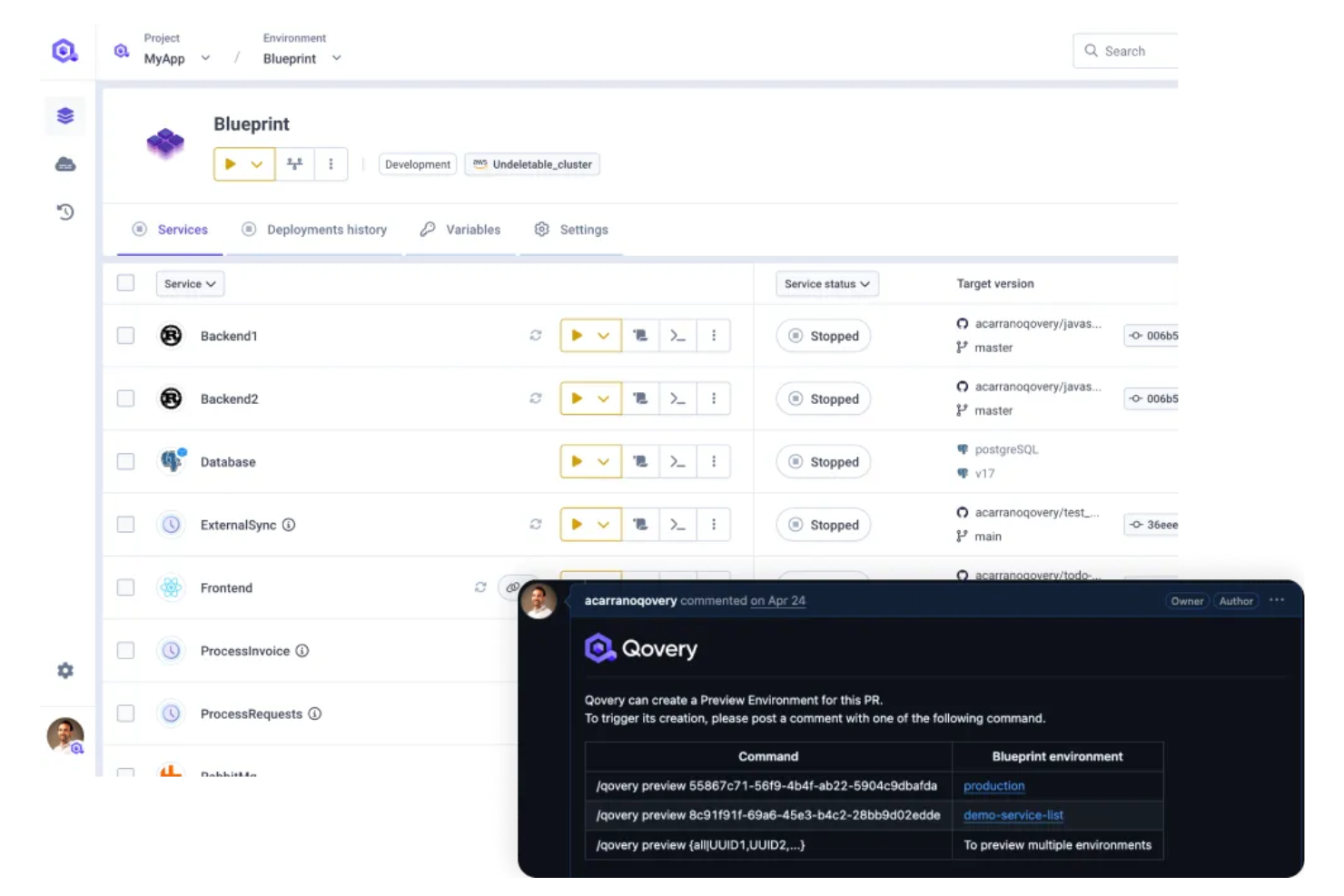 Qovery screenshot - 19 alternatives à Portainer pour 2026