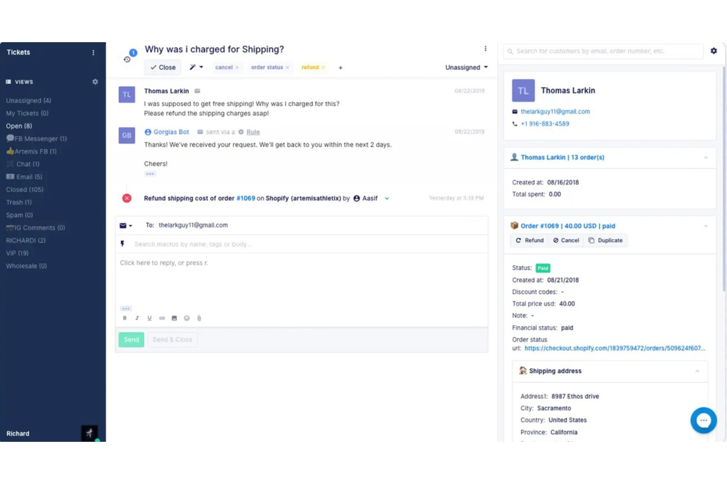 Gorgias screenshot - 10 Meilleurs Logiciels SaaS de Service d’Assistance Passés en Revue en 2026