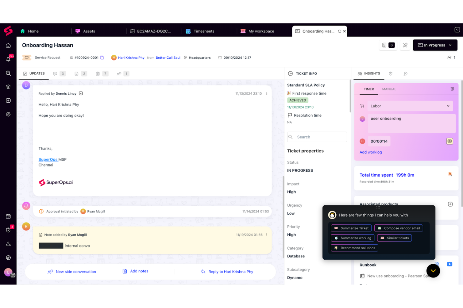 SuperOps screenshot - 10 meilleurs logiciels de support client pour petites entreprises passés en revue en 2026