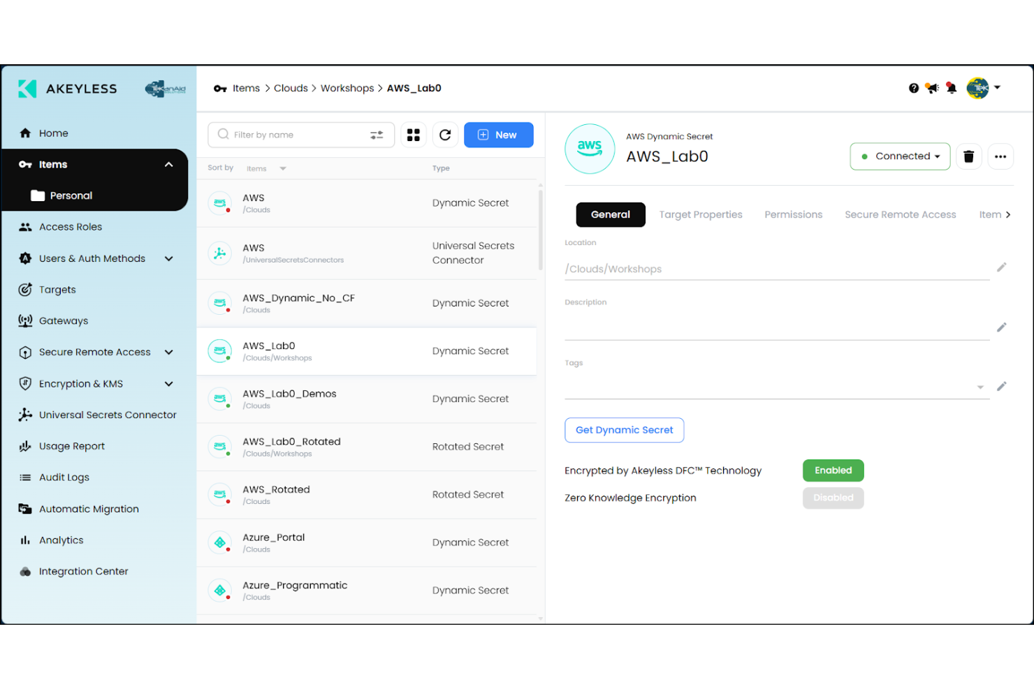 Akeyless Vault Platform screenshot - 10 meilleures alternatives à HashiCorp Vault passées en revue en 2026