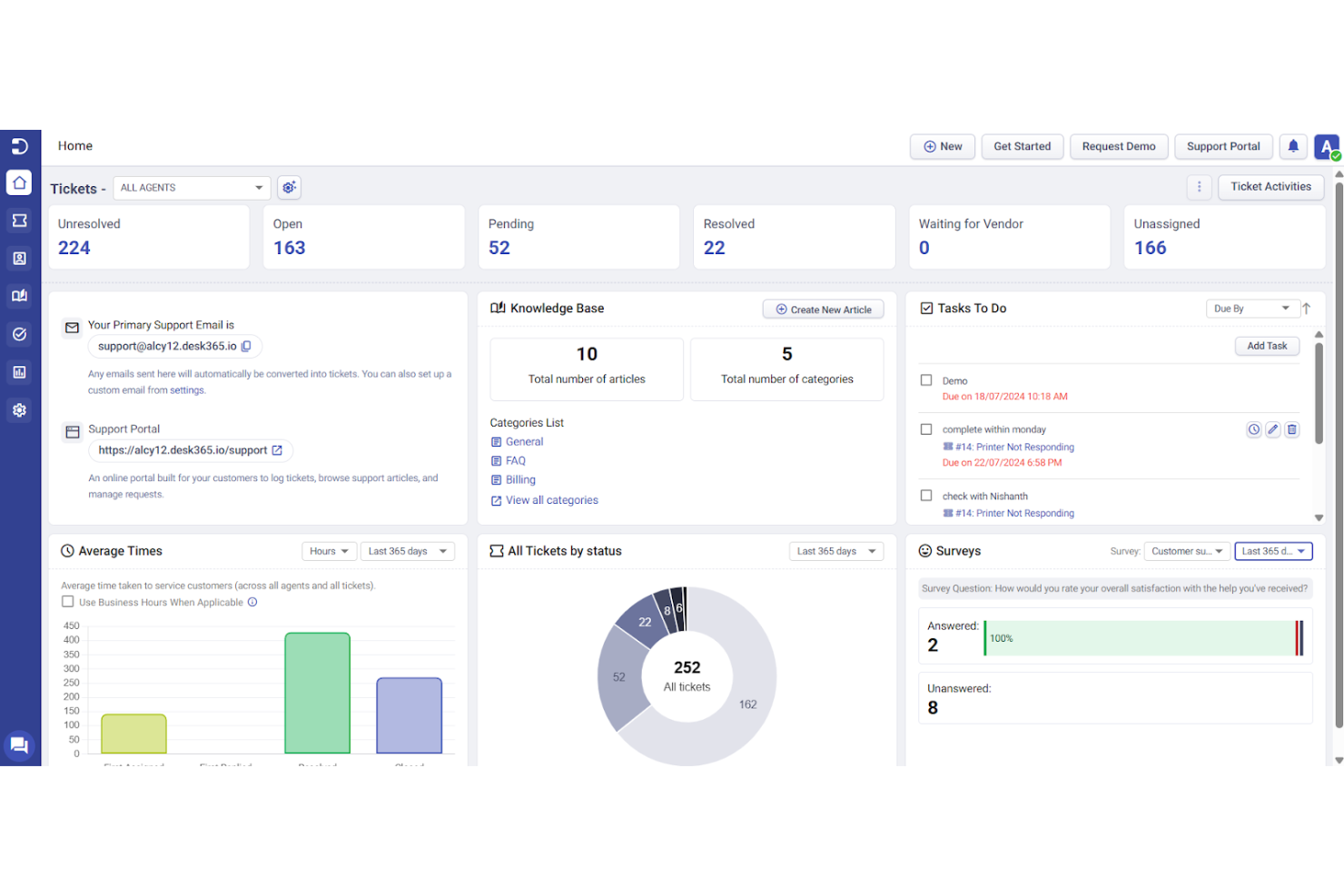 Desk365 screenshot - 10 meilleurs logiciels de support client pour petites entreprises passés en revue en 2026