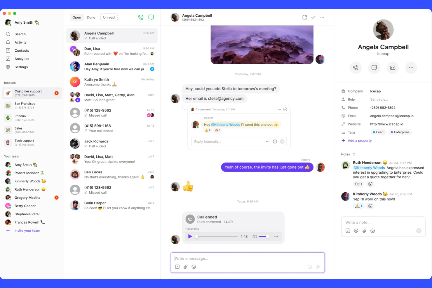 Quo screenshot - 10 alternatives à Nextiva pour la communication d’équipe en 2026