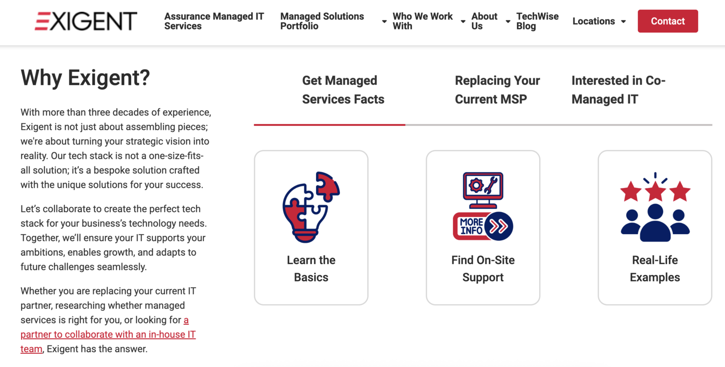 Exigent Technologies screenshot - 10 Meilleurs Services Informatiques Gérés à New York Passés en Revue en 2026