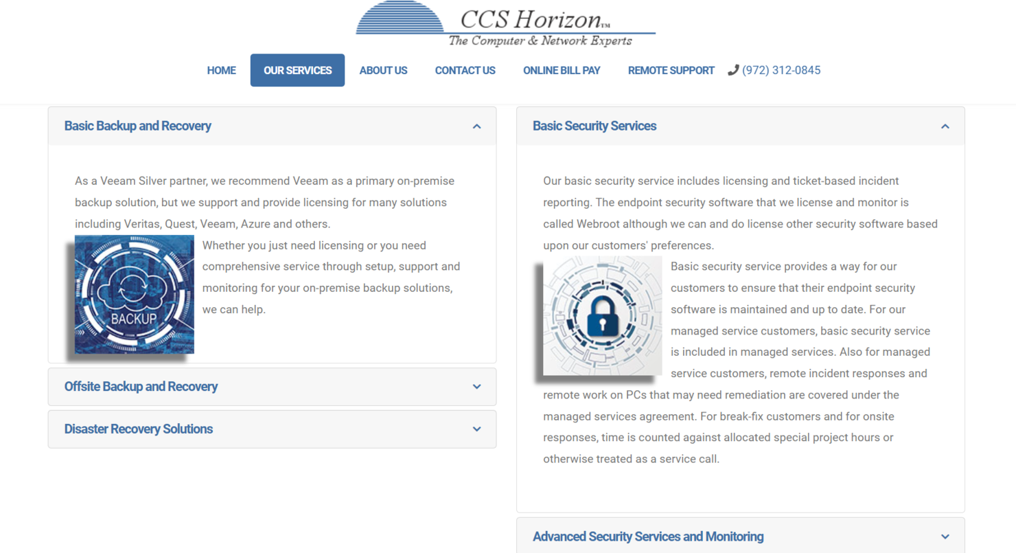 CCS Horizon screenshot - 10 meilleures entreprises de cybersécurité à Dallas évaluées en 2026