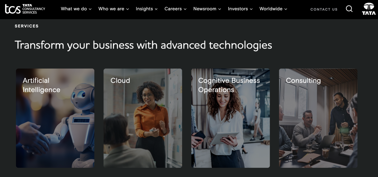 Tata Consultancy Services (TCS) screenshot - 10 meilleurs fournisseurs de services managés Azure examinés en 2026