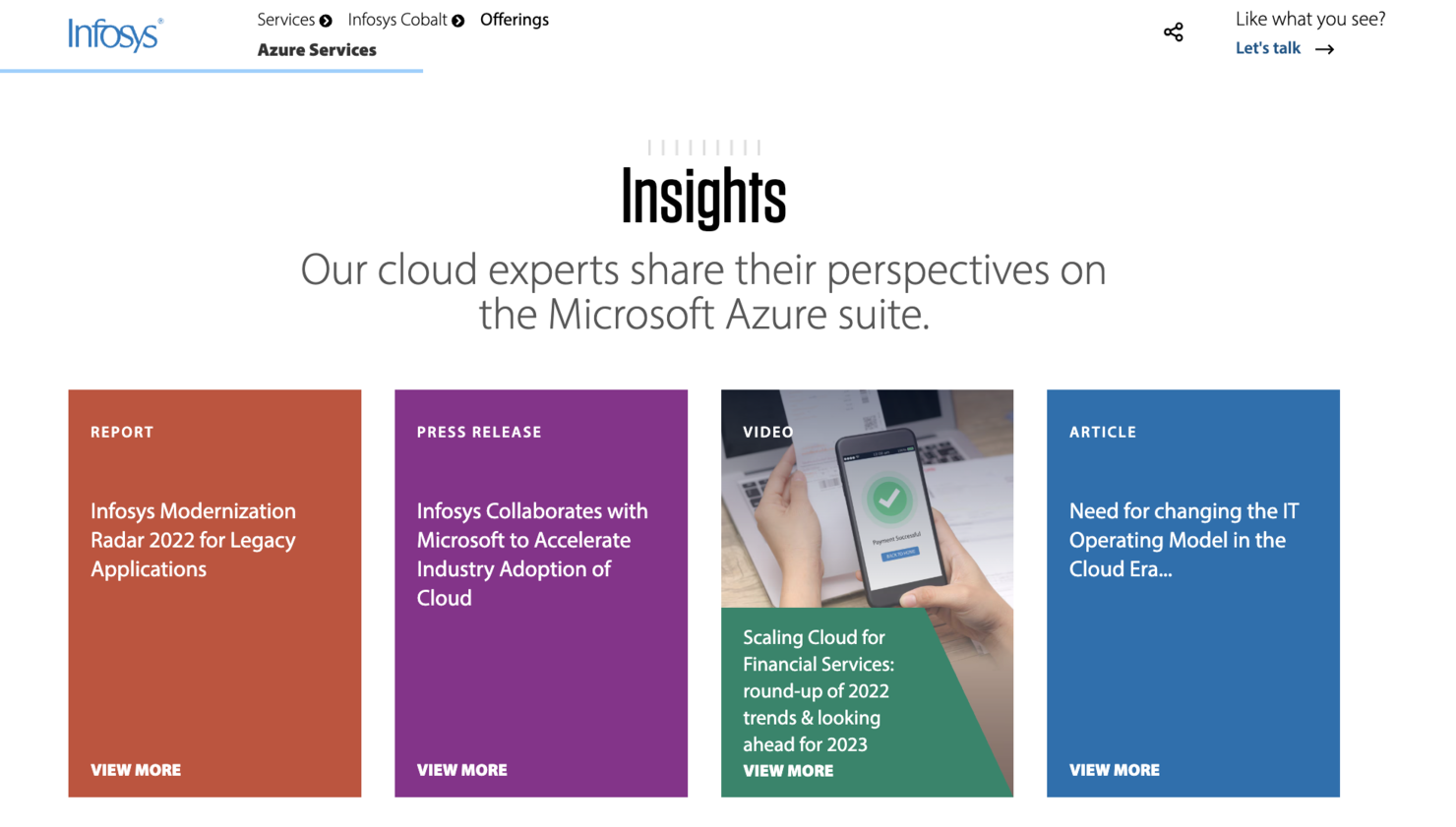 Infosys screenshot - 10 meilleurs fournisseurs de services managés Azure examinés en 2026