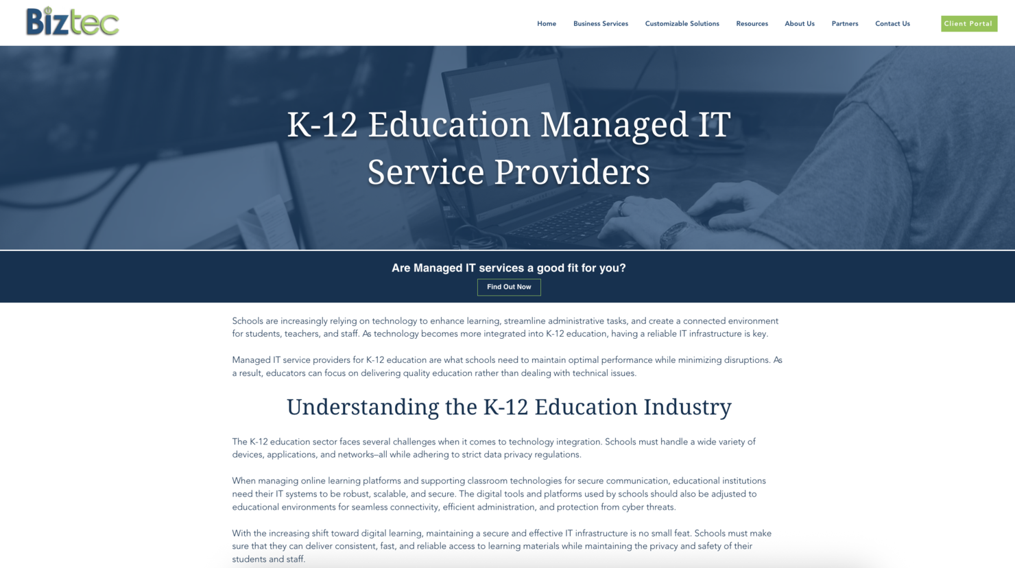 Biztec screenshot - 10 meilleurs services informatiques gérés pour les écoles examinés en 2026