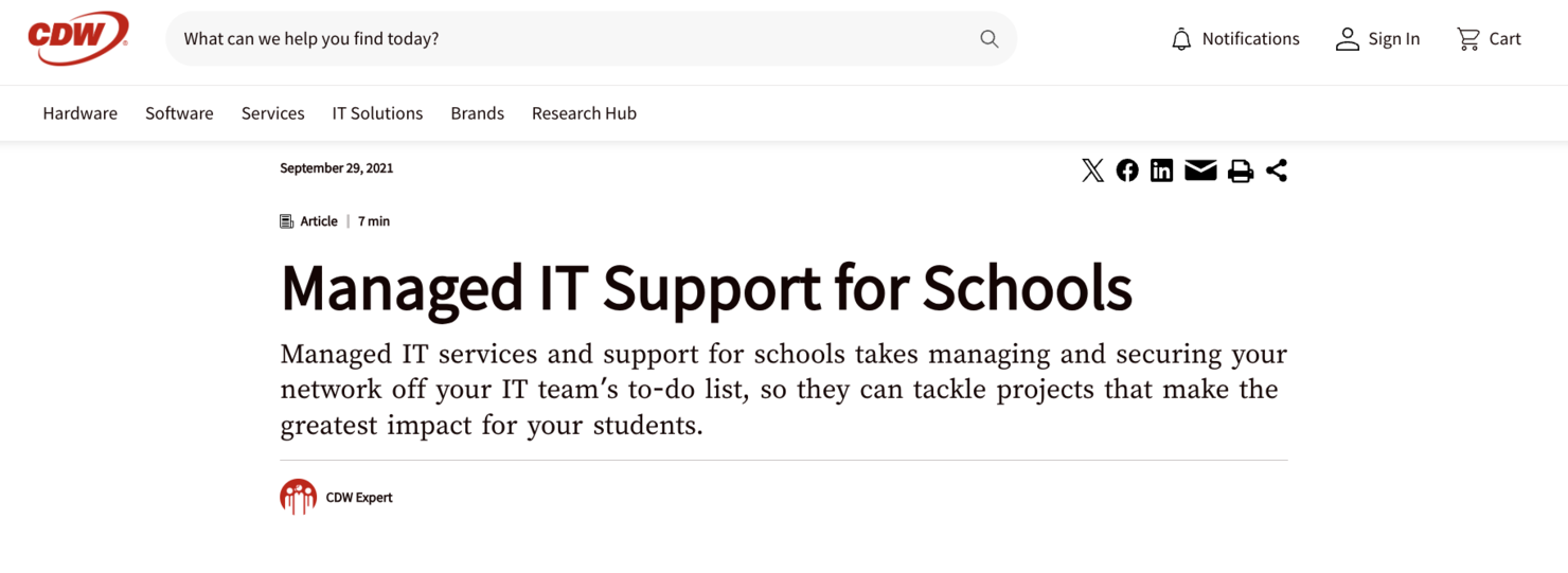 CDW screenshot - 10 meilleurs services informatiques gérés pour les écoles examinés en 2026