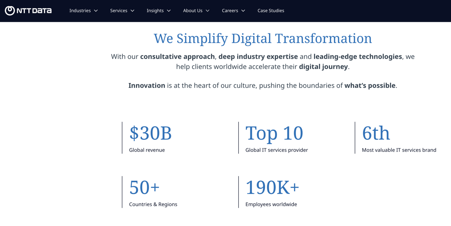 NTT Data screenshot - 10 meilleurs fournisseurs de services managés Azure examinés en 2026