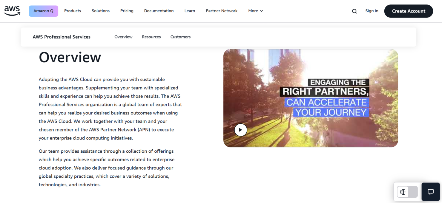 AWS Professional Services screenshot - 10 Meilleurs Plus Grands Fournisseurs de Services Gérés Passés en Revue en 2026
