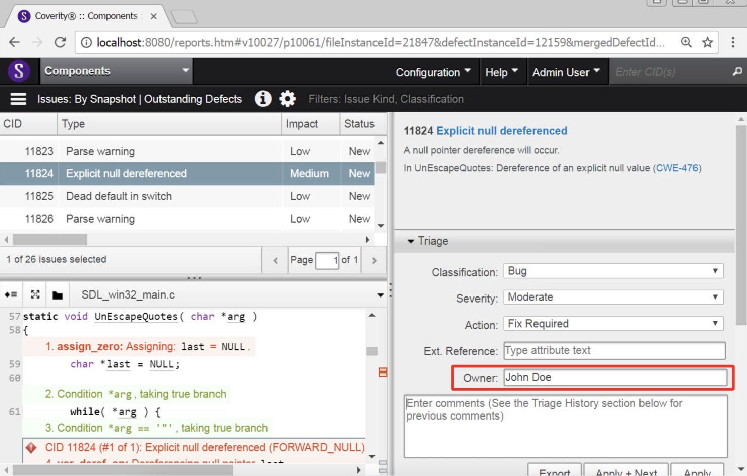 Coverity (Synopsys) screenshot - 10 meilleurs outils d’examen de code automatisé passés en revue en 2026