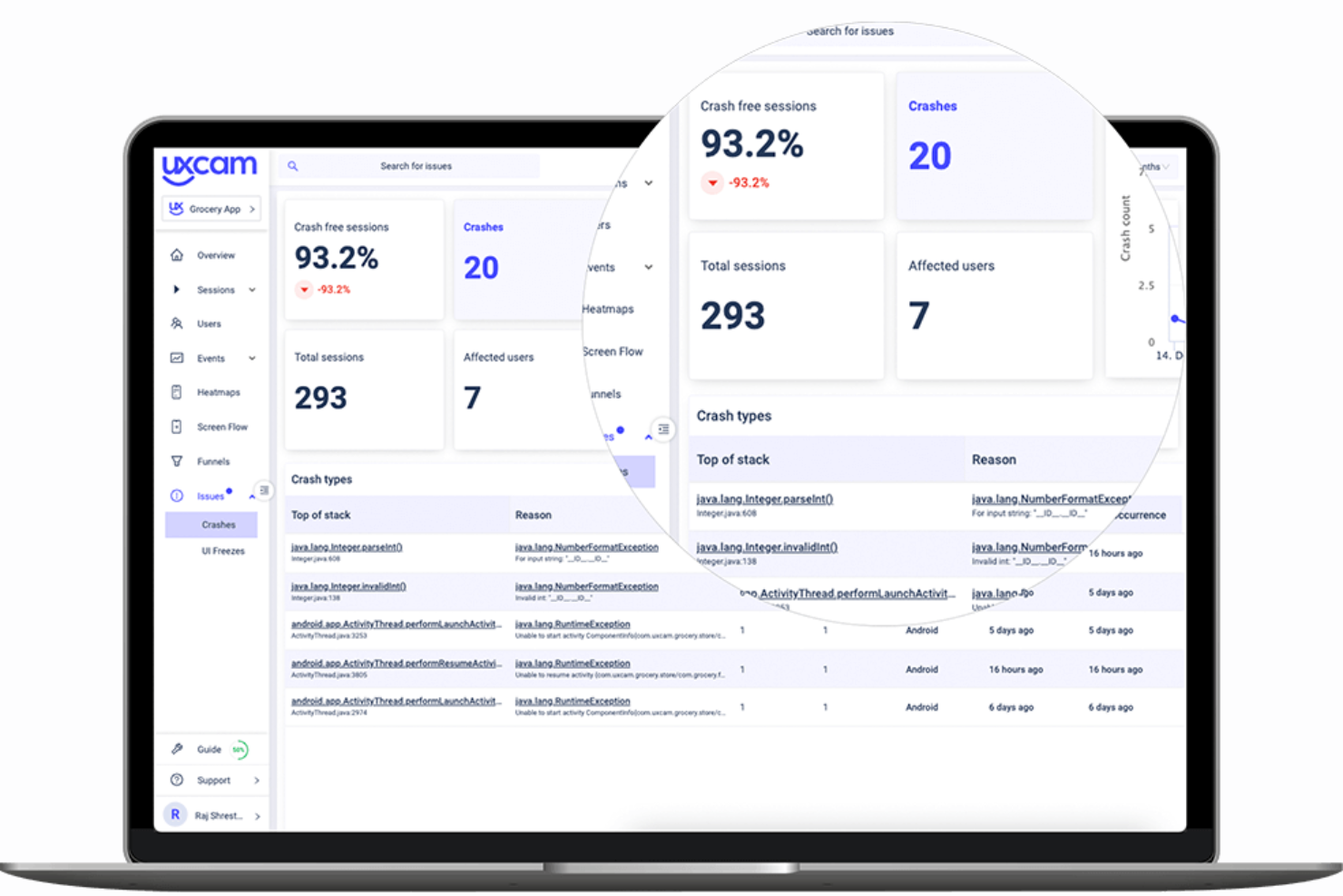 UXCam screenshot - 10 Meilleurs Logiciels de Gestion des Tests Bêta en 2026
