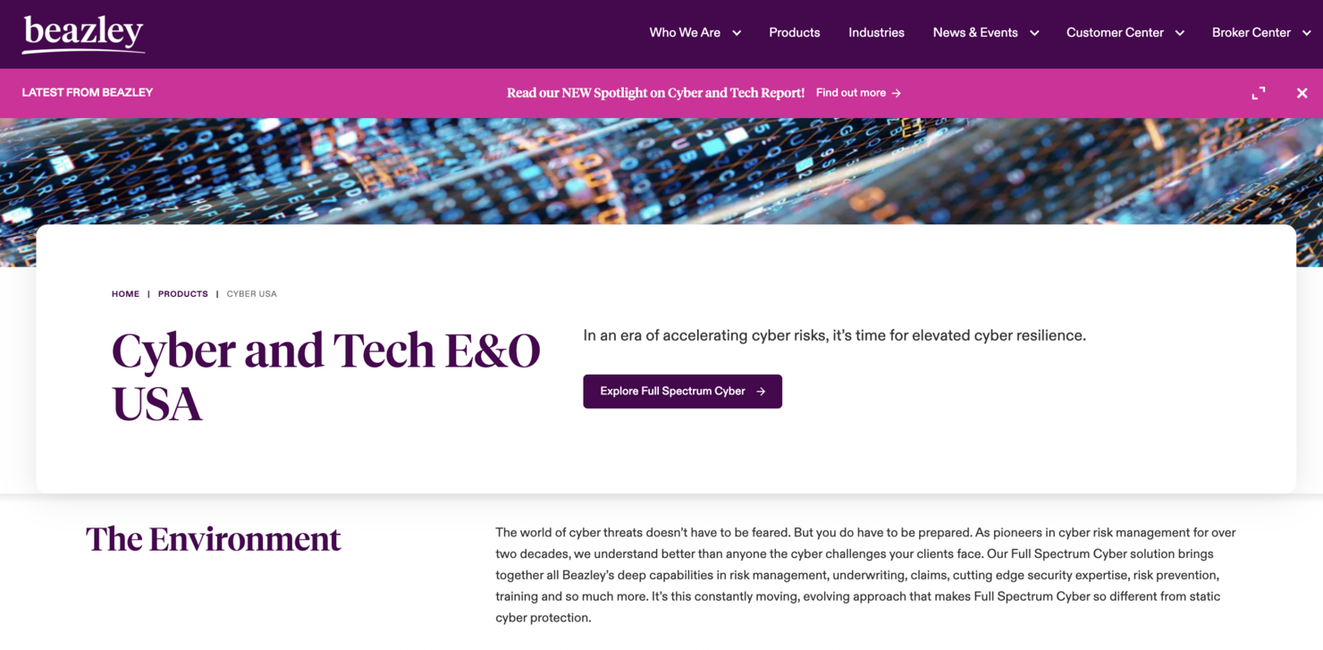 Beazley screenshot - 1 Meilleurs Services de Réponse aux Incidents Cybernétiques Évalués en 2026