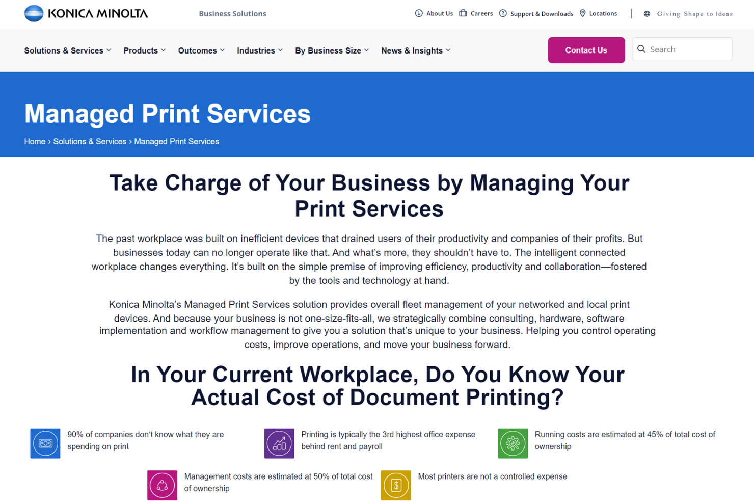 Konica Minolta Managed Print Services screenshot - 10 fournisseurs de services d’impression gérés passés en revue en 2026