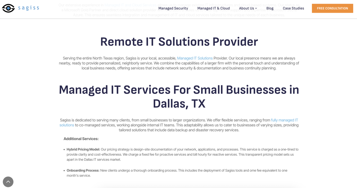 Sagiss screenshot - 10 meilleurs services informatiques gérés à Dallas évalués en 2026