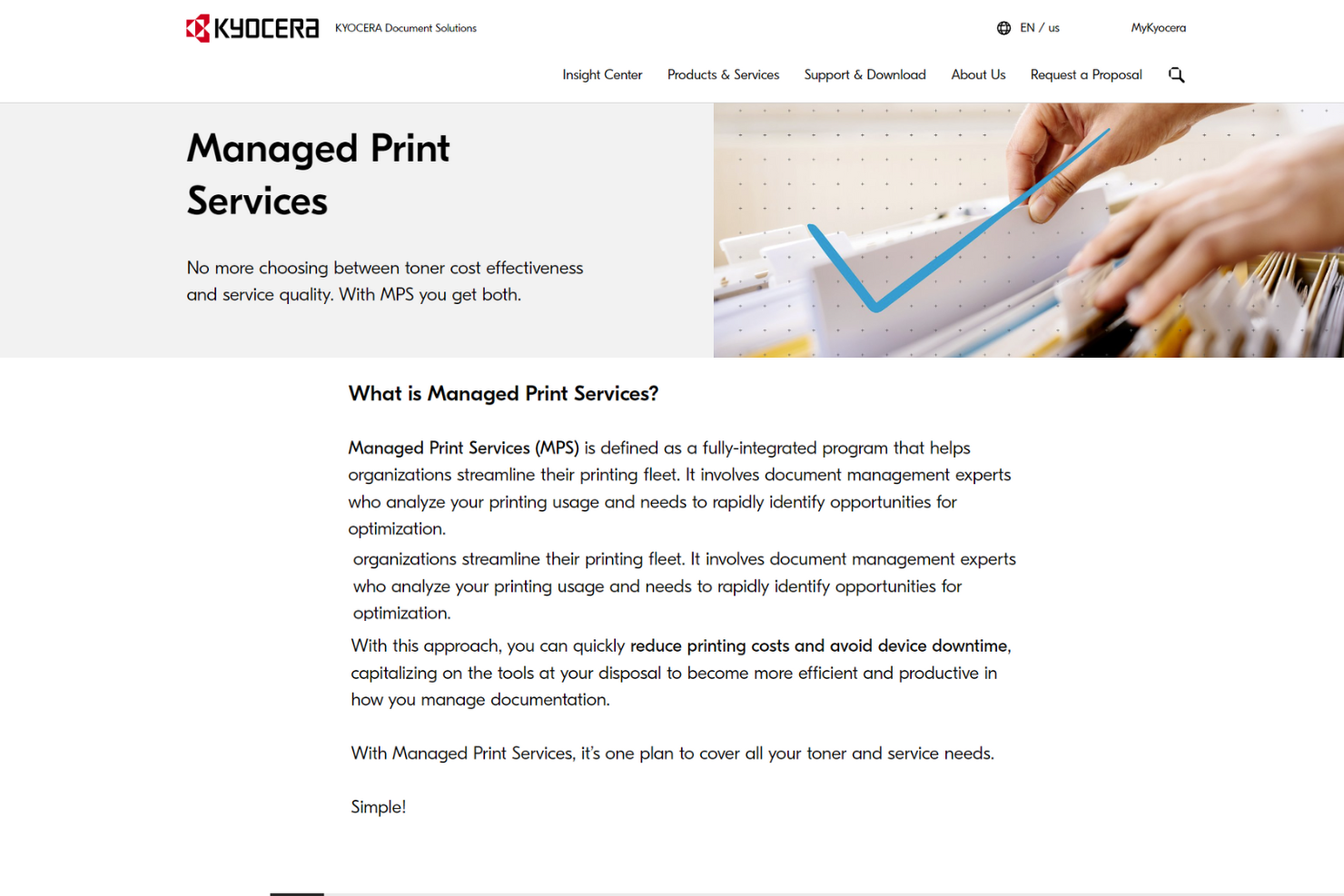 Kyocera Managed Print Services screenshot - 10 fournisseurs de services d’impression gérés passés en revue en 2026