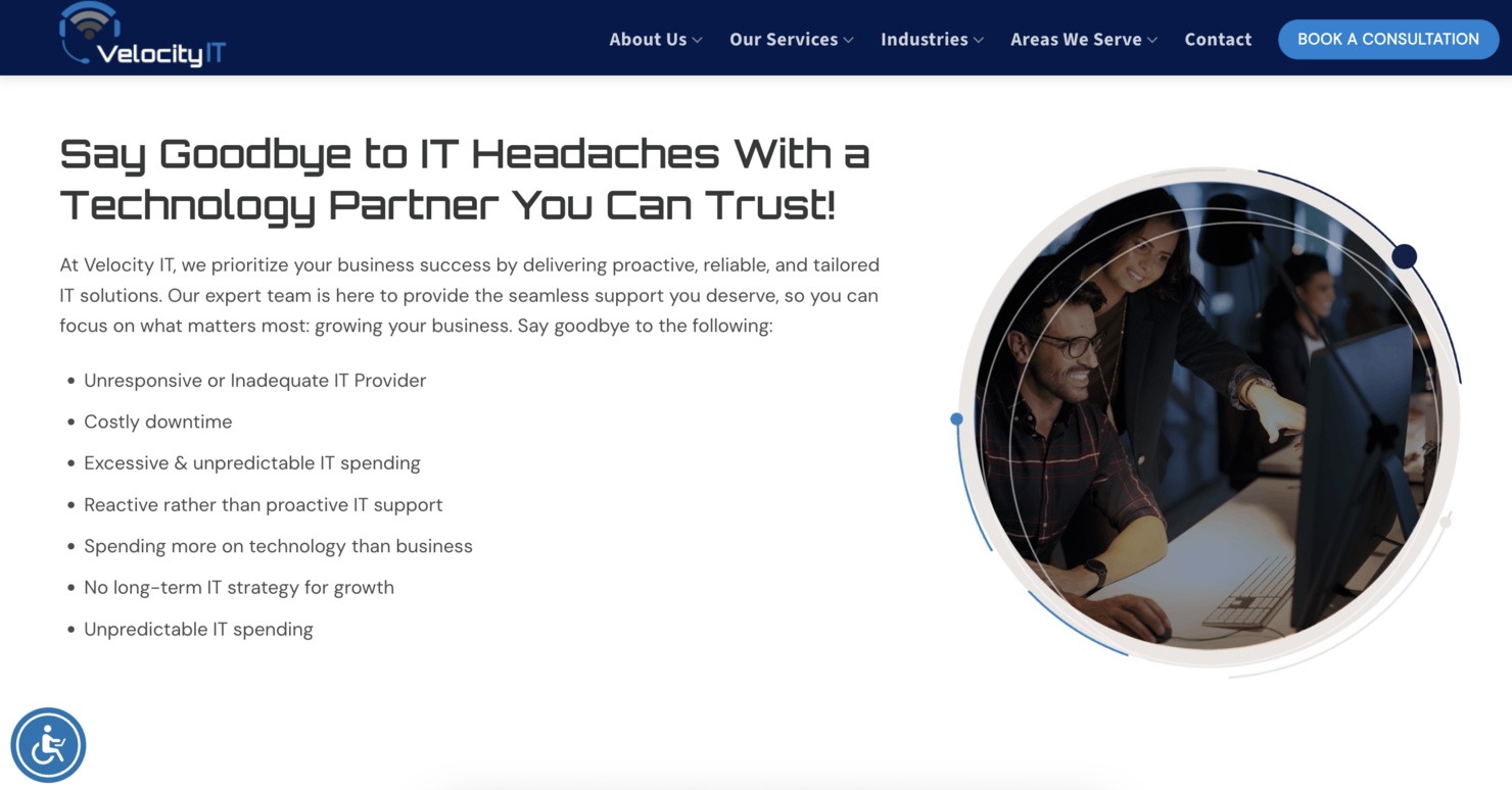 Velocity IT screenshot - 10 meilleurs services informatiques gérés à Dallas évalués en 2026